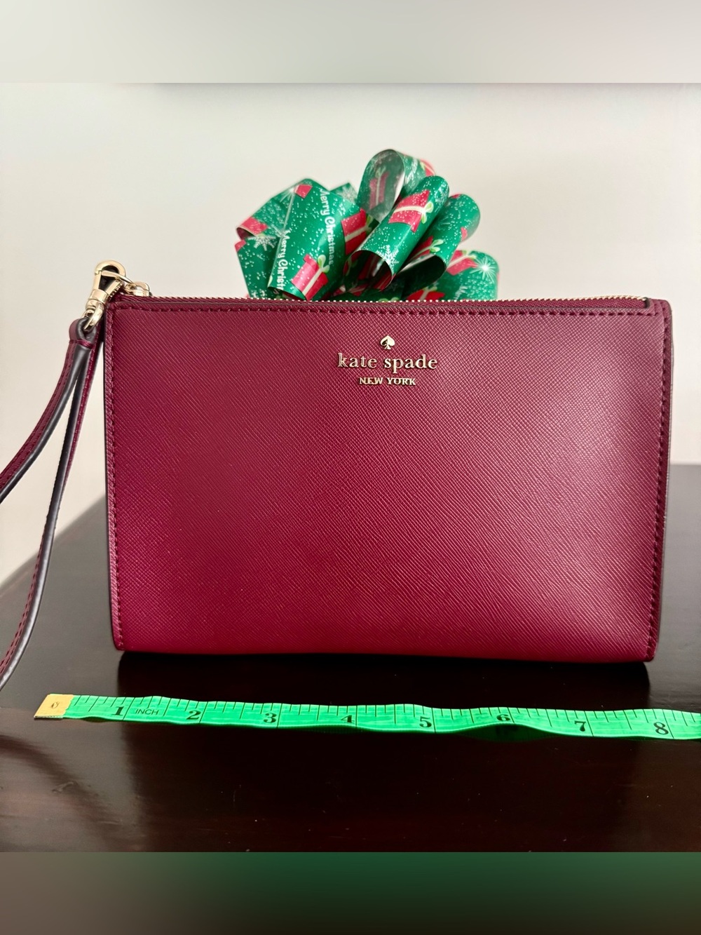 Kate Spade Staci Medium L Zip Wristlet Burgundy Deep Berry Leather